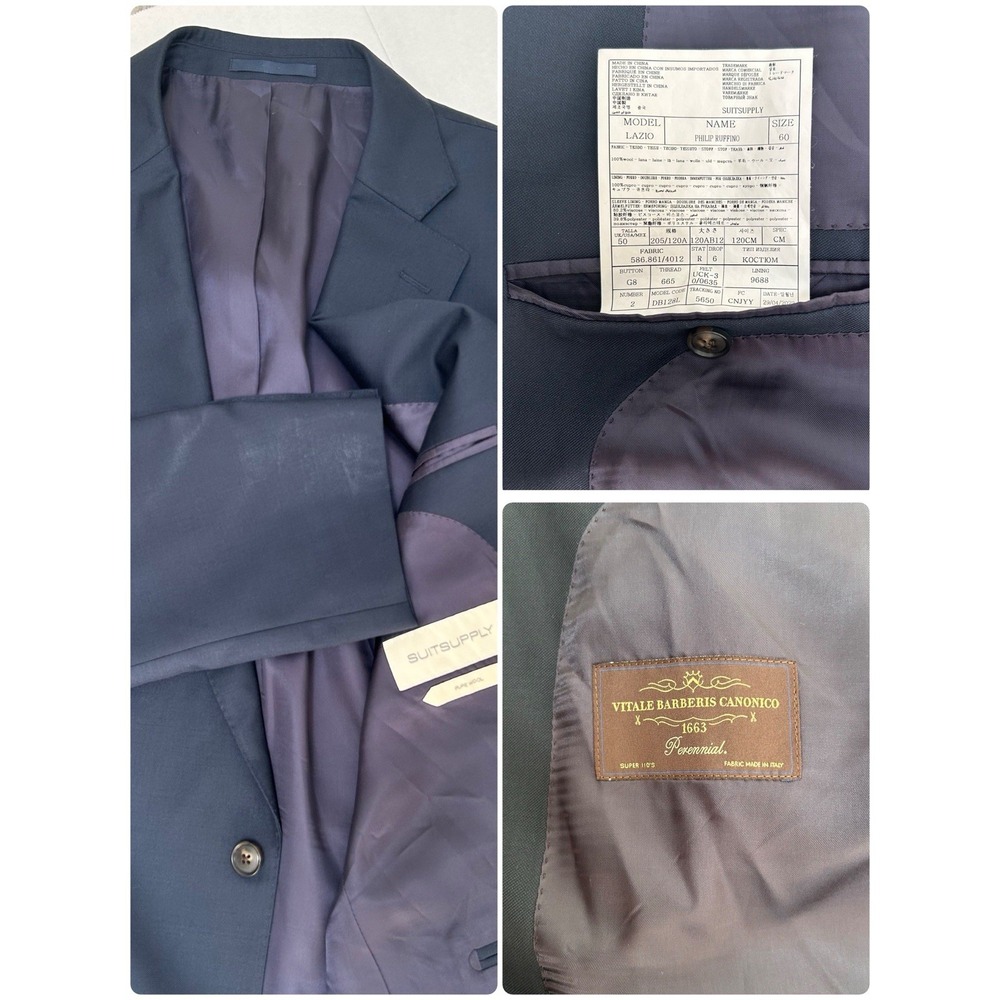 Suitsupply Vitale Barberis Canonico Lazio Navy Blazer Sportscoat Wool Sz 50 Long